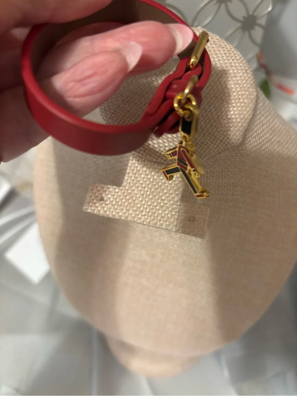 Red Leather Charm Bracelet with Gold Soldier Charm